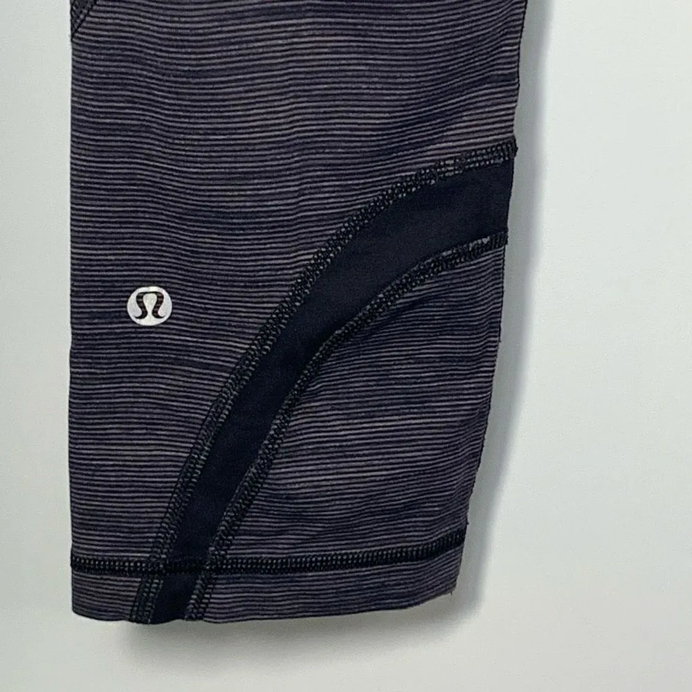 Lululemon Run Inspire Crop Women's Slate Stripe Capri Leggings Black Gray Size X - Image 7