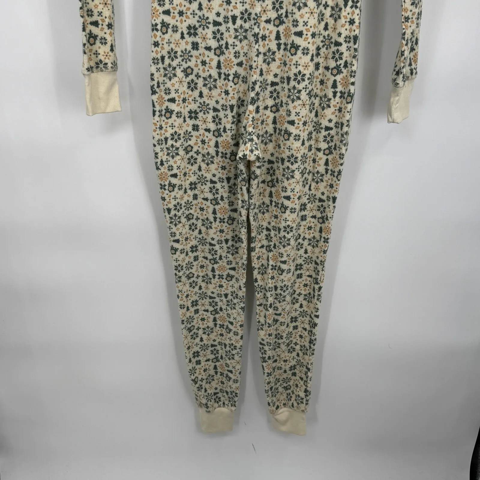 American Eagle Thermal Jumpsuit Pajamas Womens XS Snowflake Cream Green - Image 8