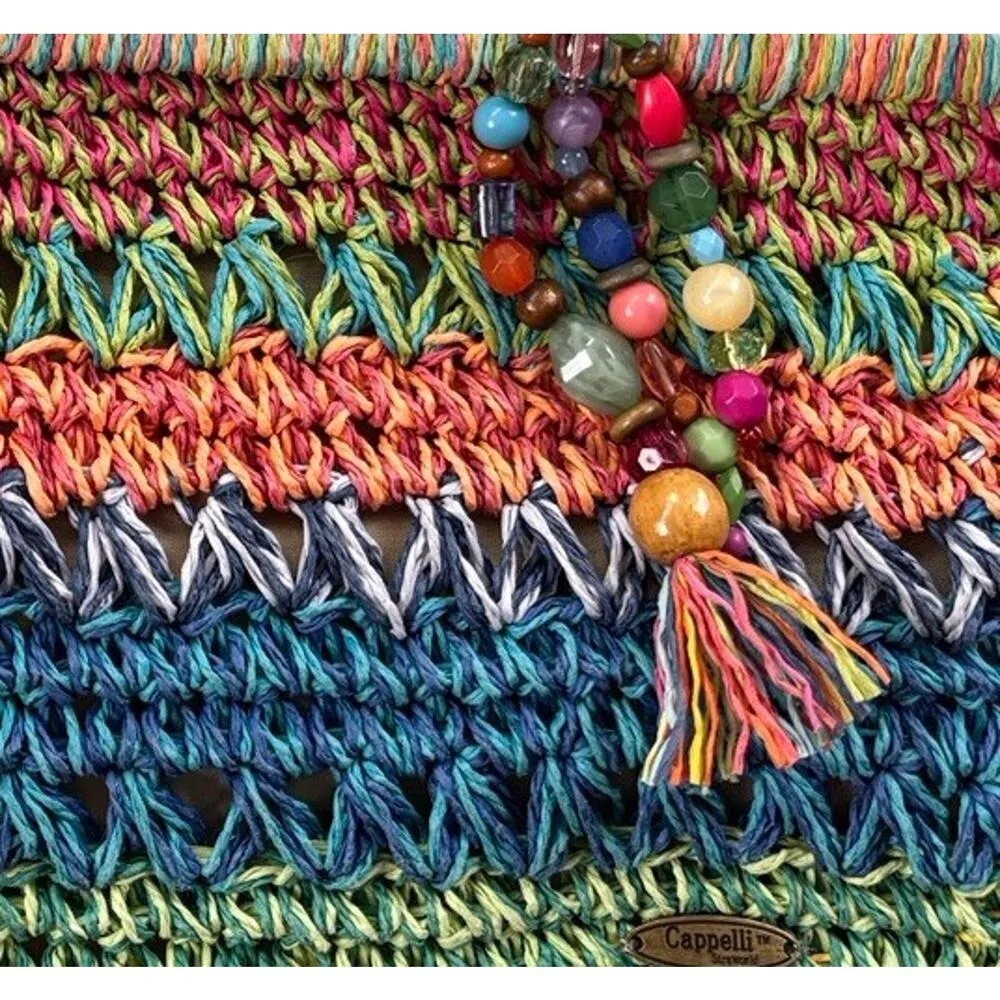 Cappelli Straworld Woven Rafia Beaded Shouder Bag Colorful Boho Beach Summer Blue - Image 10