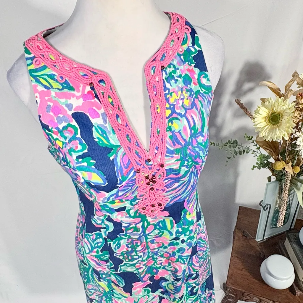Lilly Pulitzer Ryder Seaside Allure 
Corded Beaded Floral Shift Dress Sz 2🧡 - Image 3
