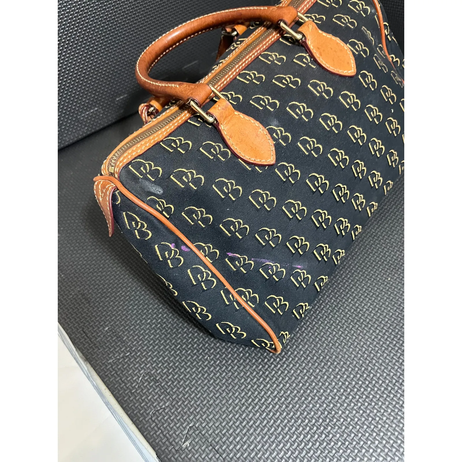Y2K Dooney & Bourke Black Brown Monogram Handbag‎ Purse Leather Canvas - Image 4