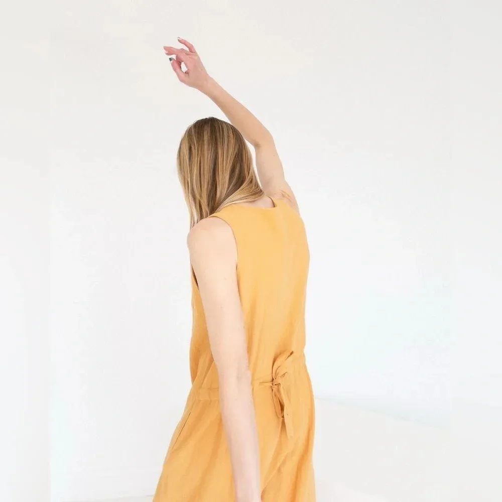 7115 BY SZEKI Wide Legged Linen Cotton Jumpsuit in Golden Yellow - Image 5