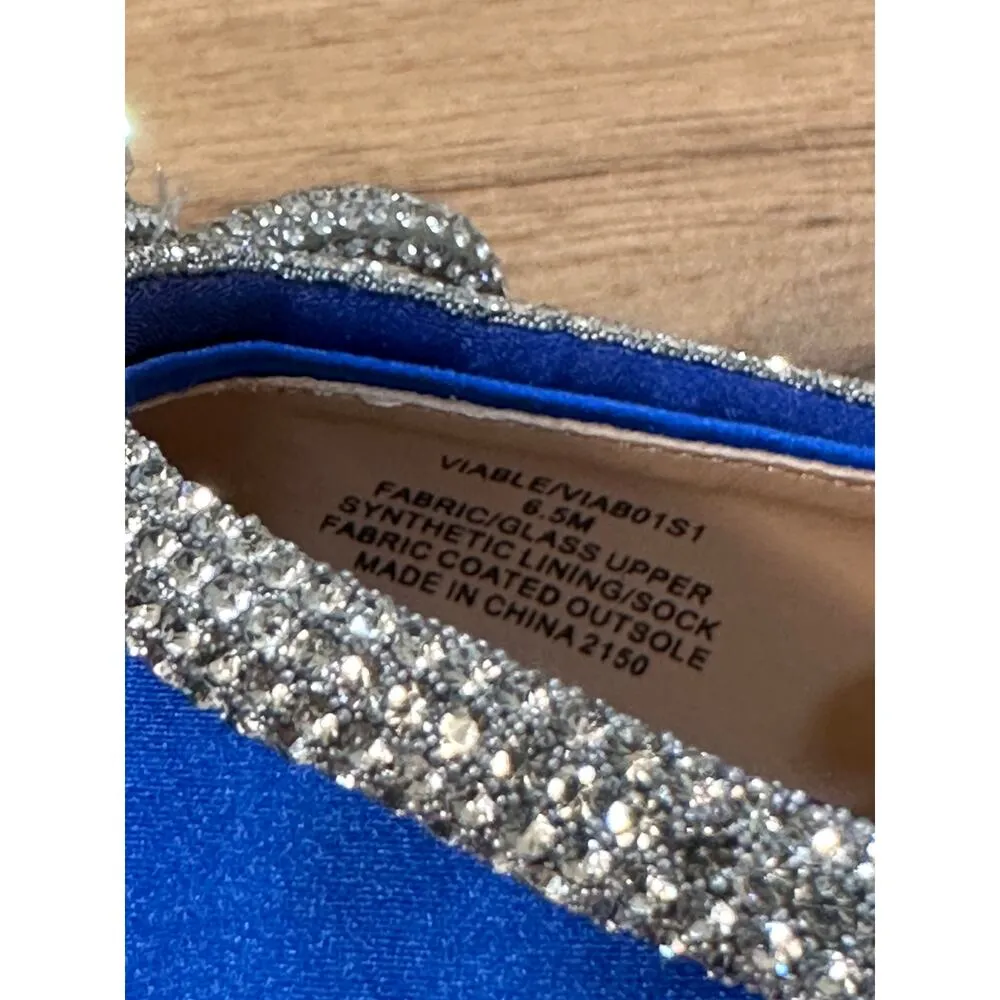Steve Madden Viable Heels Cobalt Blue Rhinestones Bow Design Size 6.5 NIB Dressy - Image 10