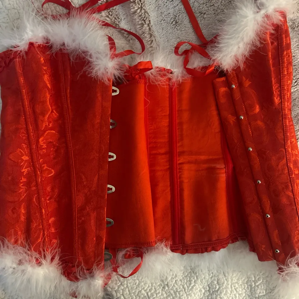 Red and white Santa Corset and hat Size M - Image 4