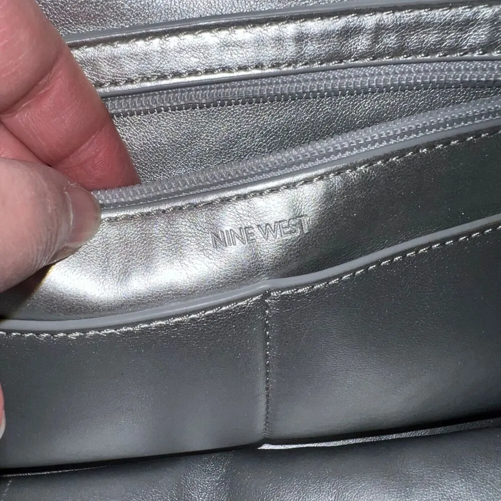 Nine West Ava Faux Leather Tote Bag Purse Floral Laser Cut Design Yellow Silver - Image 12