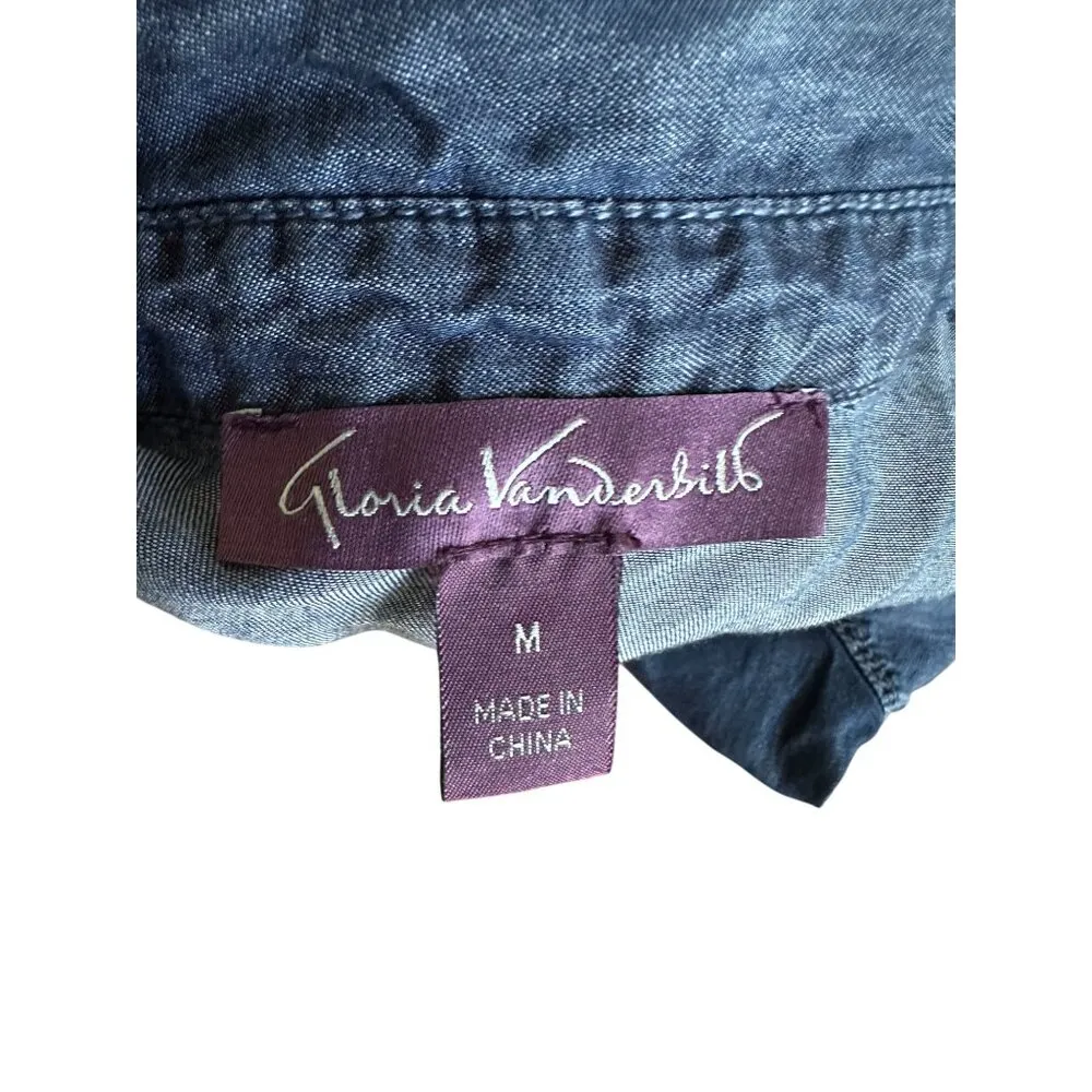 Gloria Vanderbilt Chambray Shirt Dress Button Details & Drawstring Waist Sz M - Image 5