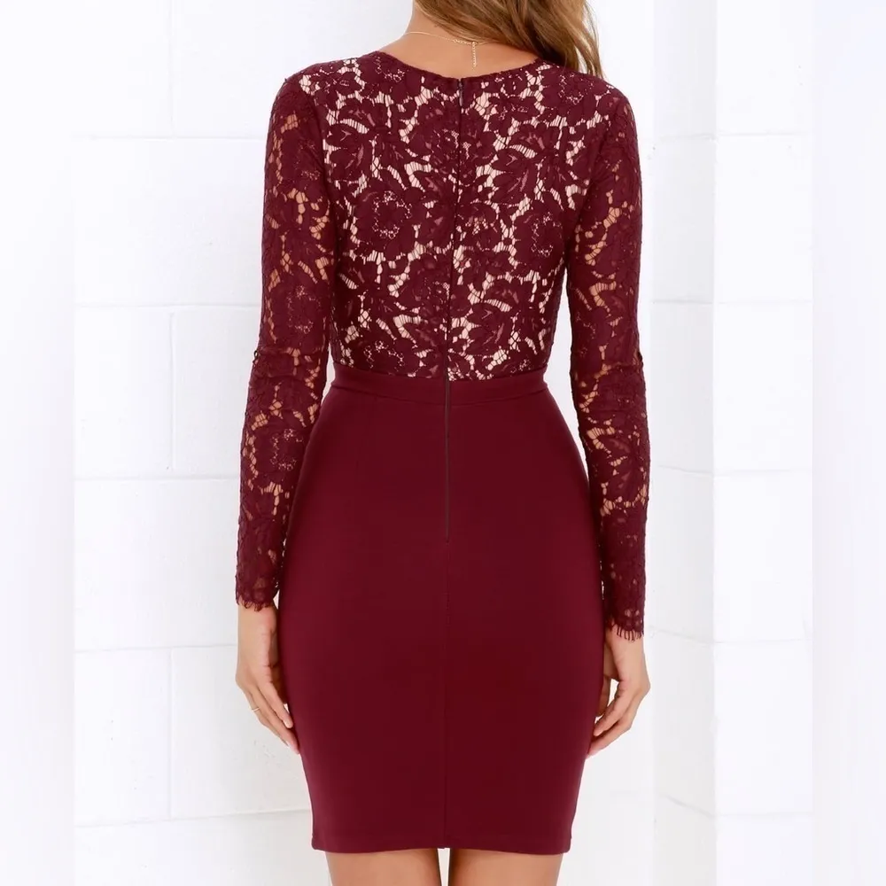 Lulus Swoon-er or Later Burgundy Long Sleeve Lace Dress - Size S - Image 2