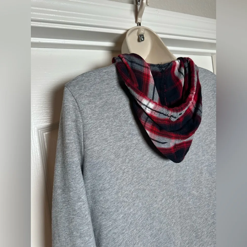 Vintage Tommy Hilfiger Denim Classic 90s Red Plaid Long Sleeve Hoodie Sweatshirt - Image 9