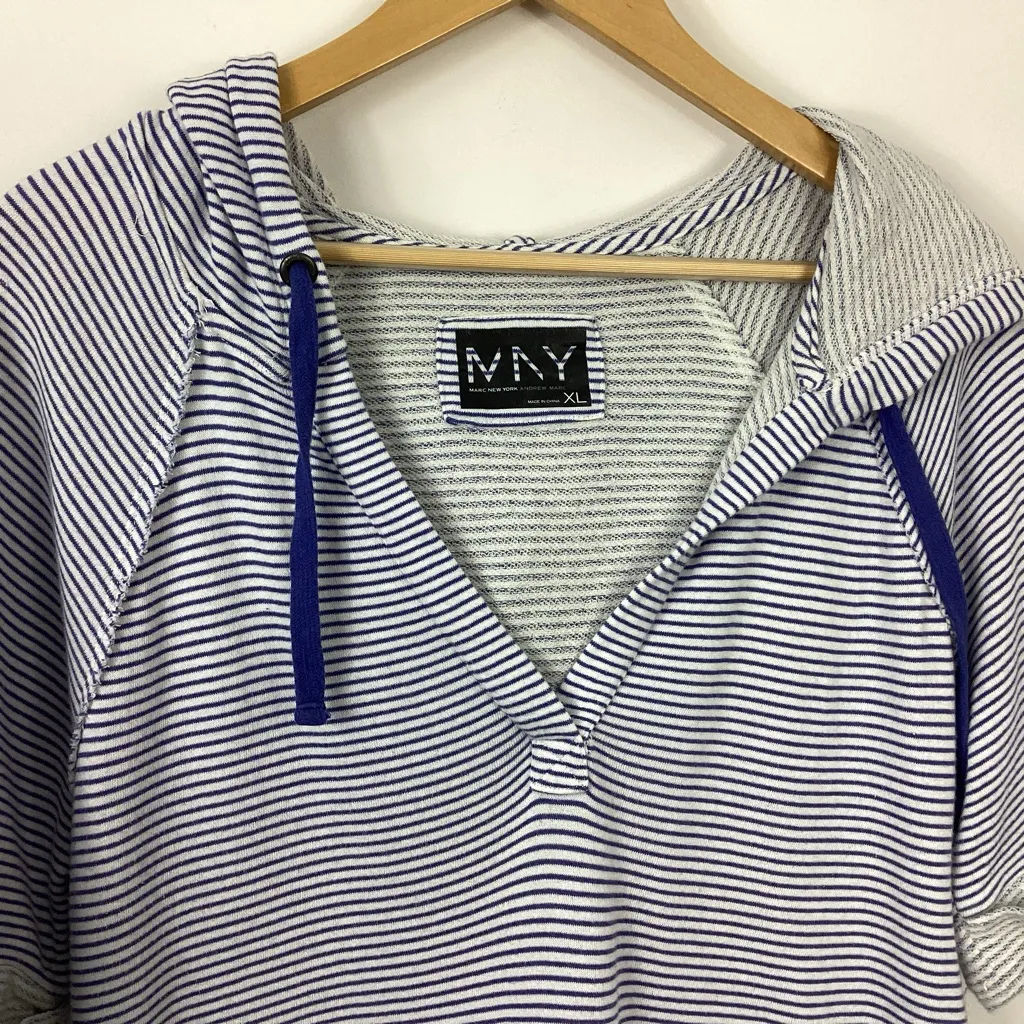 Marc New York Striped Short Sleeve Hoodie Size XL Blue - Image 2