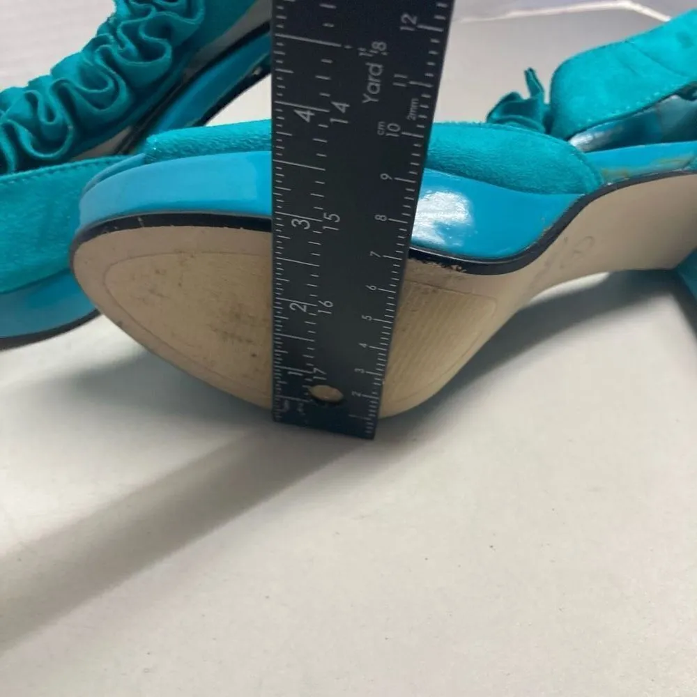 CATO Turquoise Ruffle Strap Hook & Loop Peep Toe Heels Size 7 - Image 5