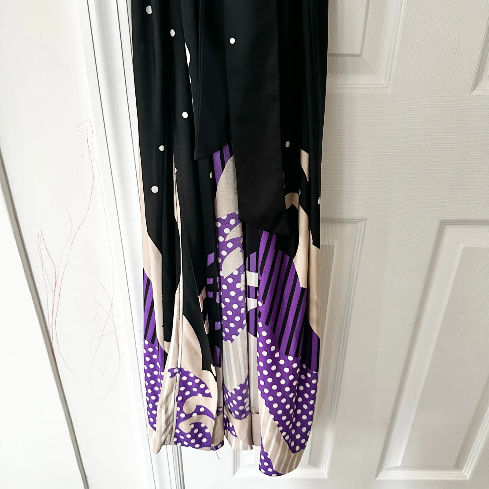 Hanae Mori for Sandcastles Vintage Satin Asian Kimono Slinky Robe Black Purple M Size M - Image 4