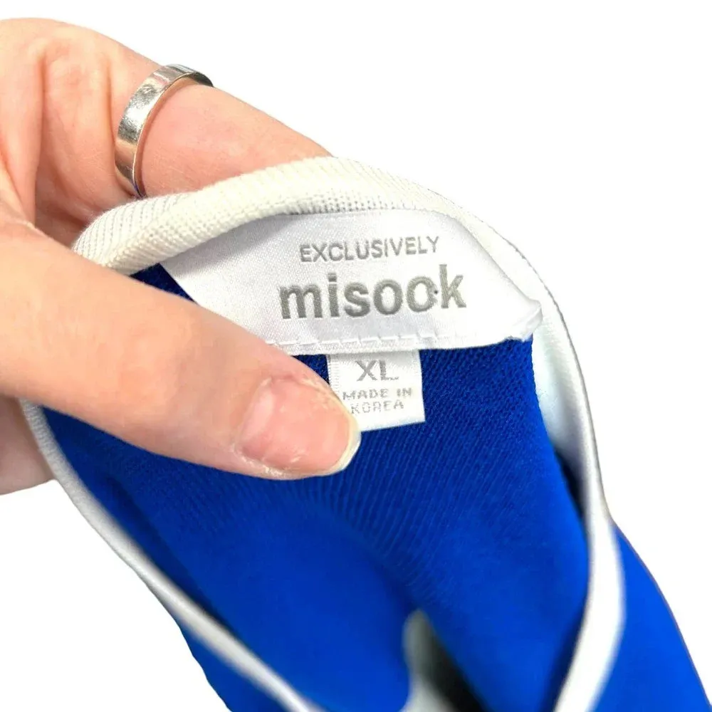 Exclusively Misook‎ Cardigan Blazer Royal Blue Gray Stripe Button Front Size XL - Image 7