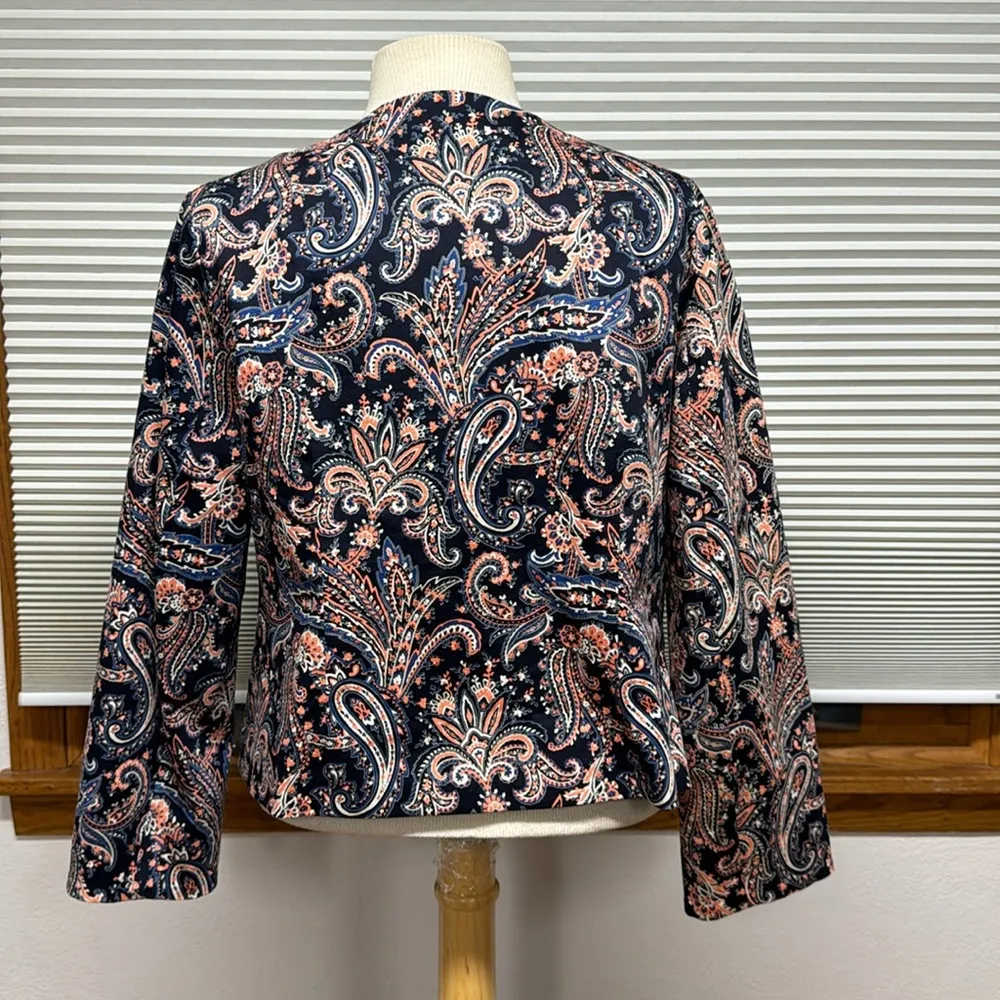 Pendleton Navy Blue and Pink Paisley Patterned Open Front Blazer Jacket - Image 4