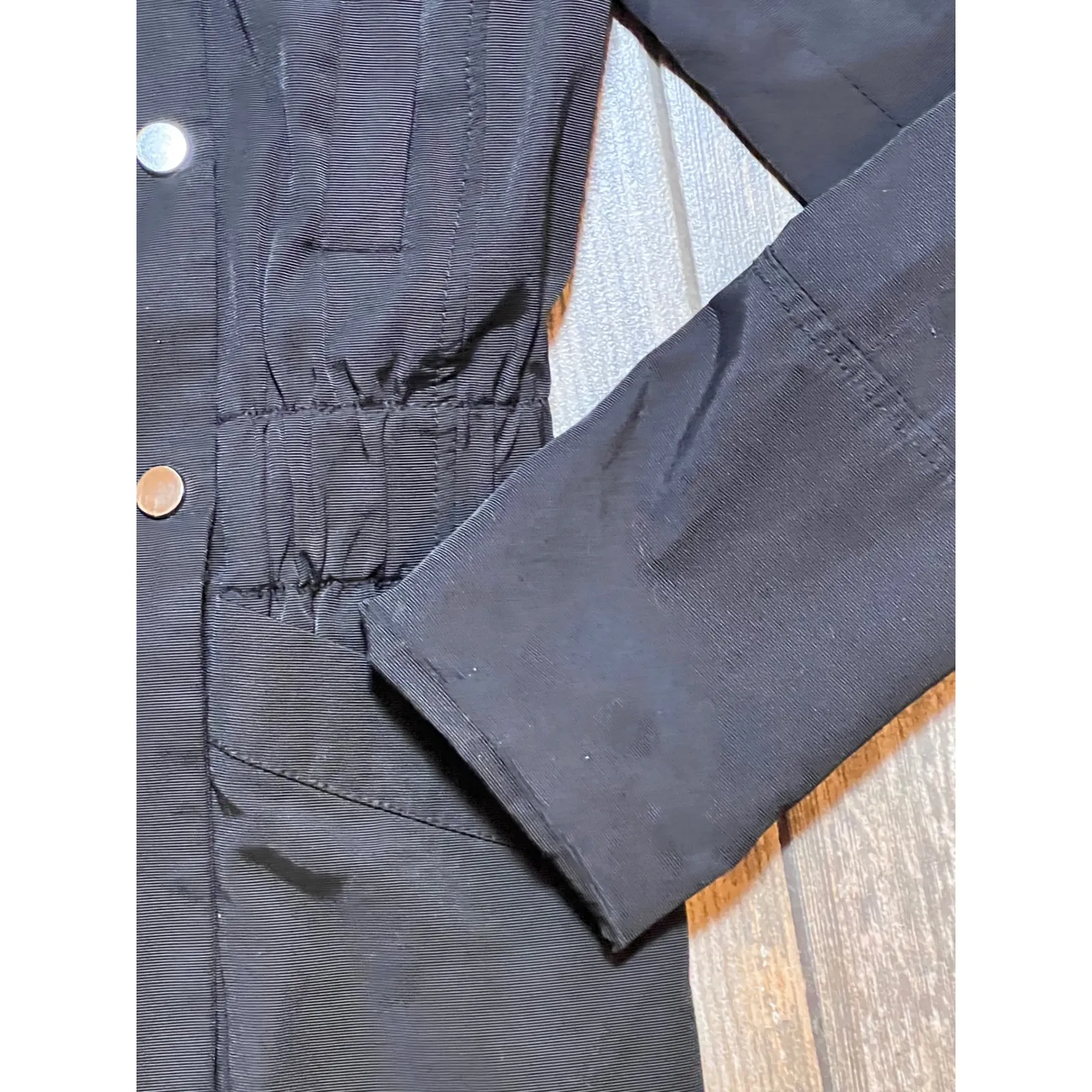 ZARA BASIC Black High Neck Gathered Waist Jacket Double Button Medium Millitary - Image 7