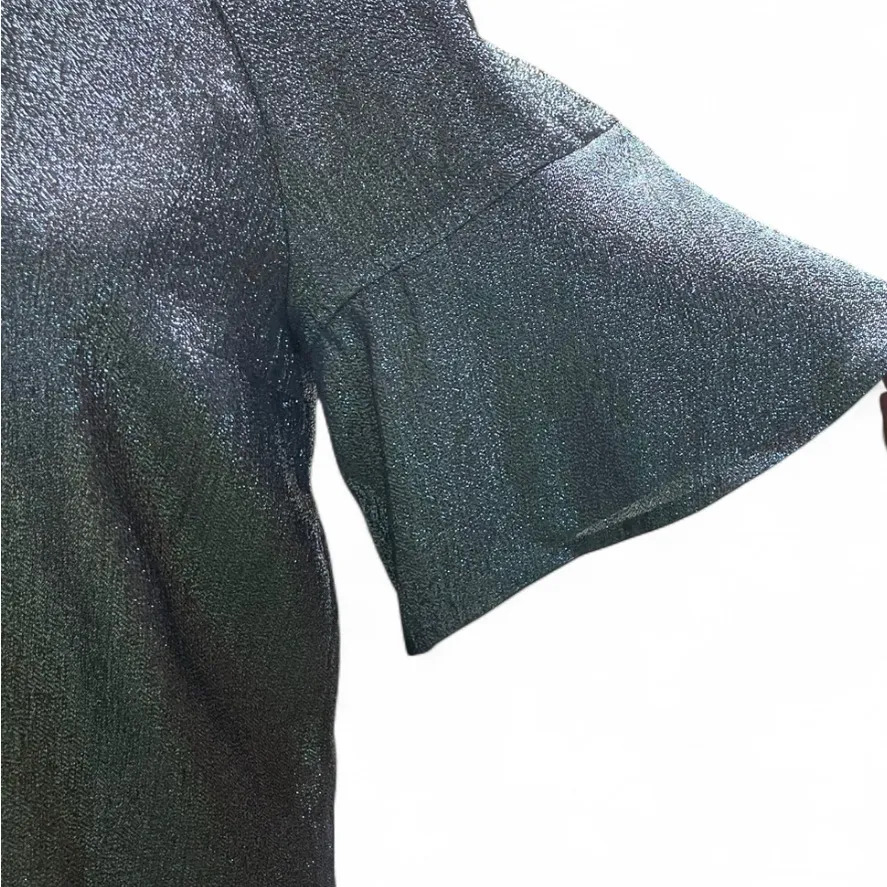 Stella McCartney Silver Metallic Ruffled Flutter Sleeve Blouse - Image 8