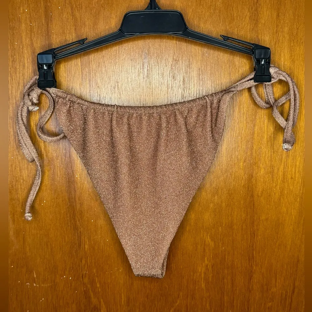 New  Shimmer Bronze Brown Side Tie String Bikini Cheeky Bottom - Image 2
