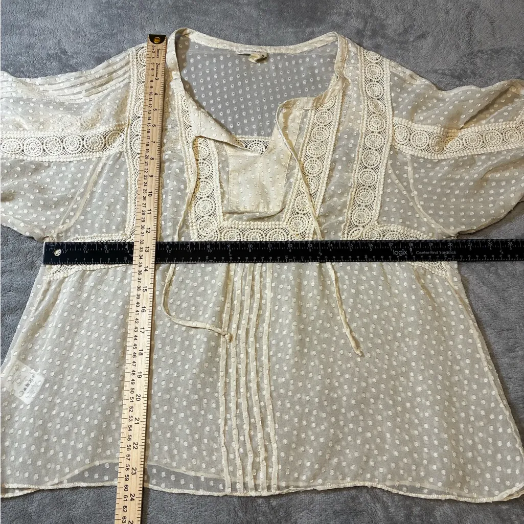 Anthropologie Meadow Rue Silk Blouse Women’s Large Boho Peasant Top Cream Lace White - Image 5