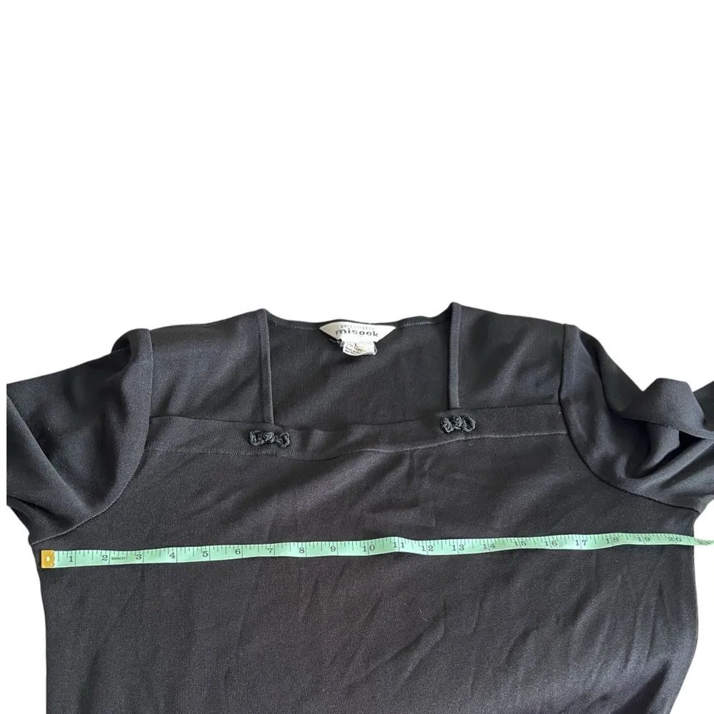 VTG Misook Black Knit Shift Dress L 3/4 Sleeve Classic Square Neck LBD Travel - Image 7