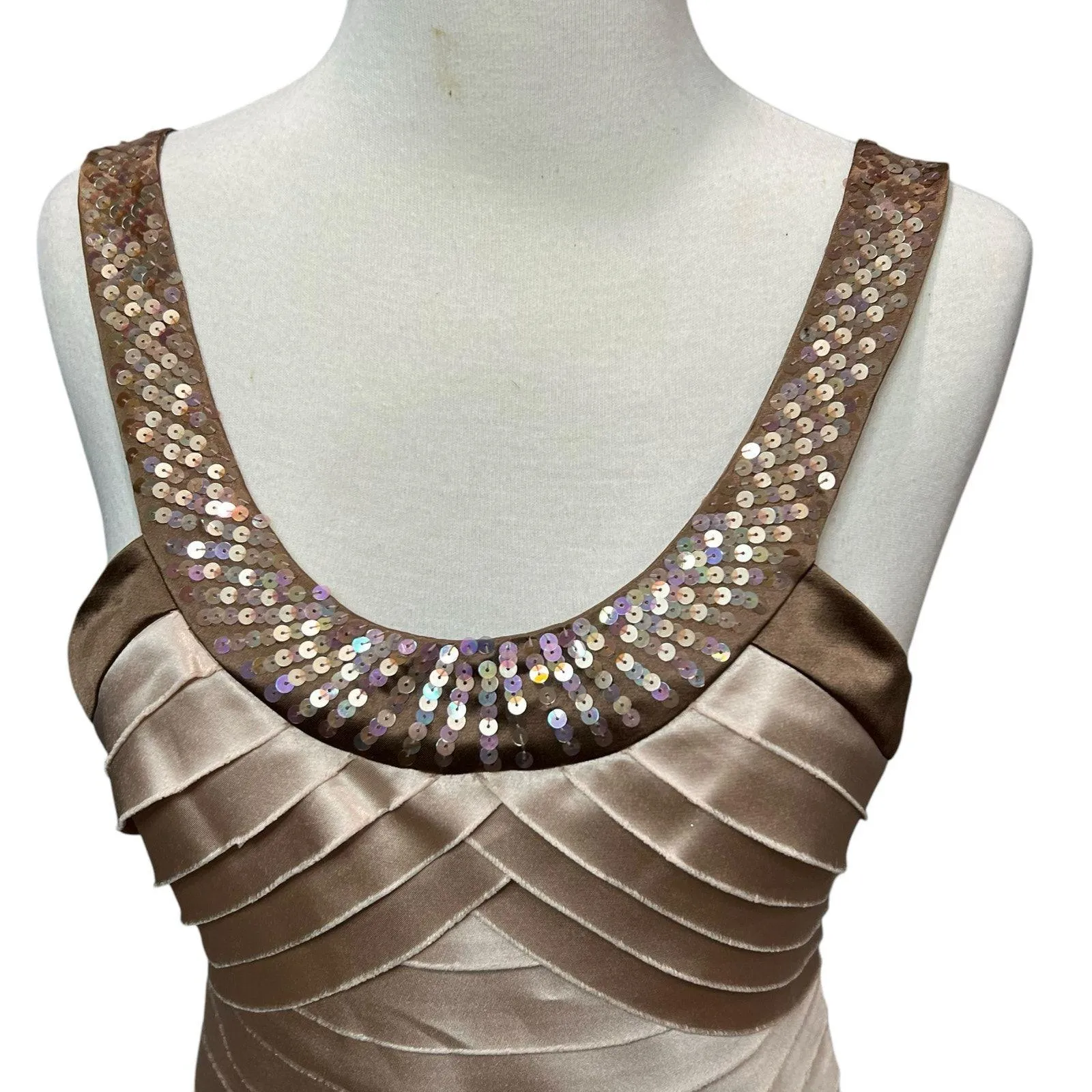 BCBGmaxazria Dress Womens S Champagne Brown Satin Sequin Cocktail Glam HOCO NWT - Image 2
