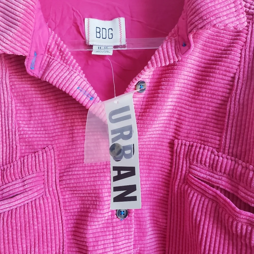 Urban Outfitters BDG Hot Pink Corduroy Cropped Distressed Denim Jacket NEW - Image 4