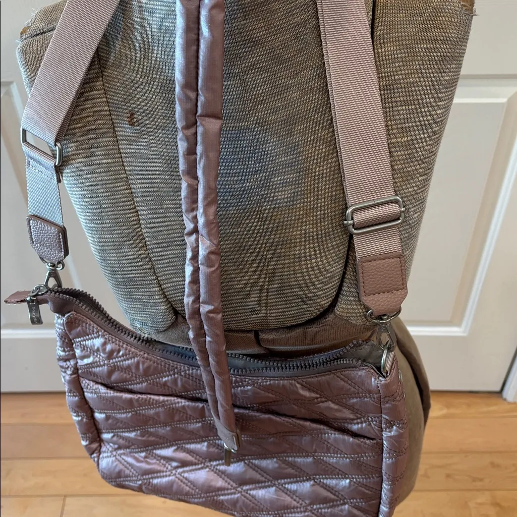 Baggallini Light pink mauve modern quilted nylon crossbody convertible RFID Bag - Image 9