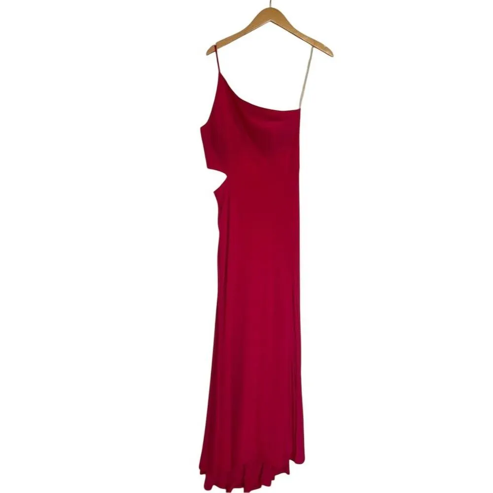NWT Jump One Shoulder Cutout Jersey Gown Size 7 Fuschia Prom Dress - Image 2