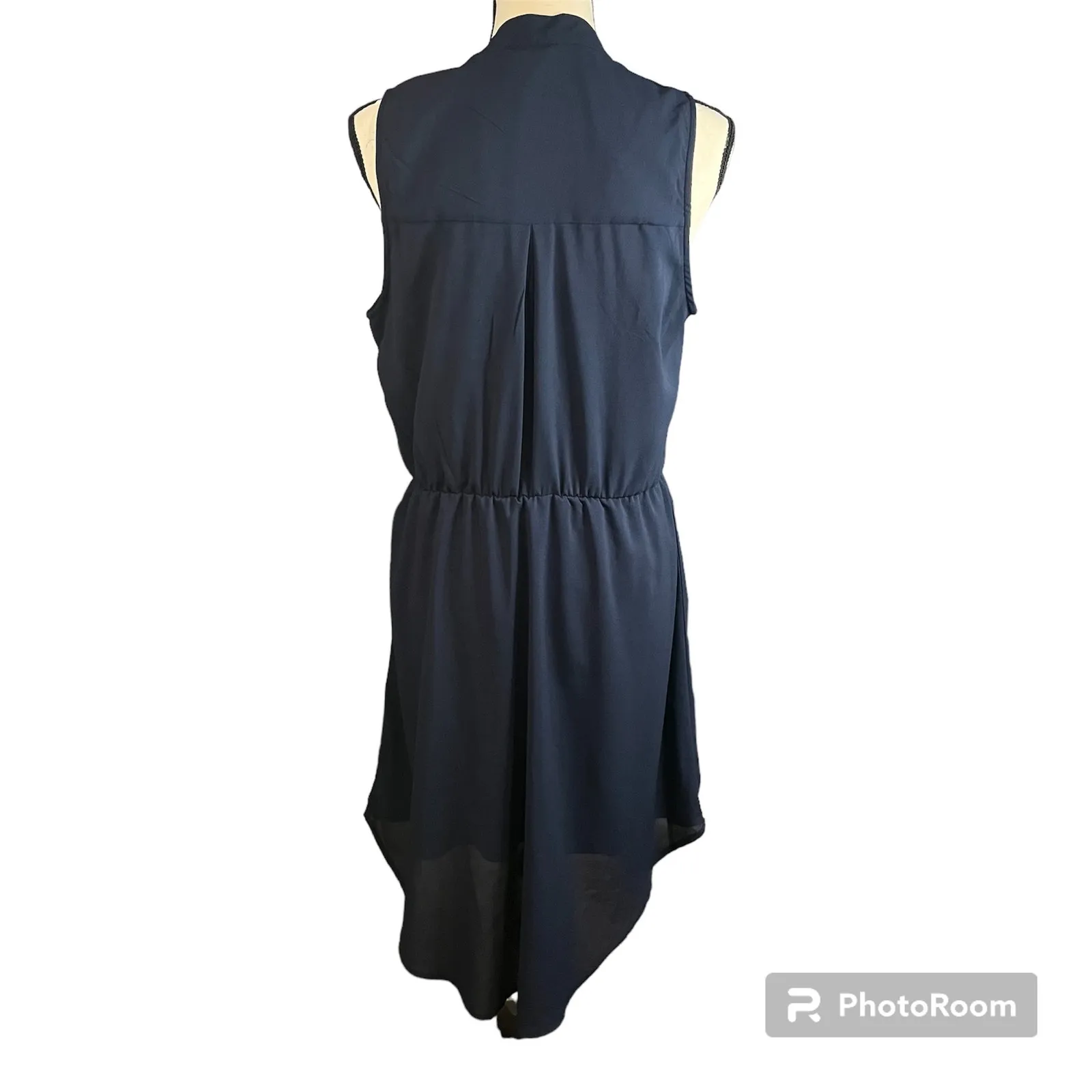 Gianni Bini Women's Navy Blue V-Neck Lined Hi Low Hem Sleeveless Dress Sz L - Image 2