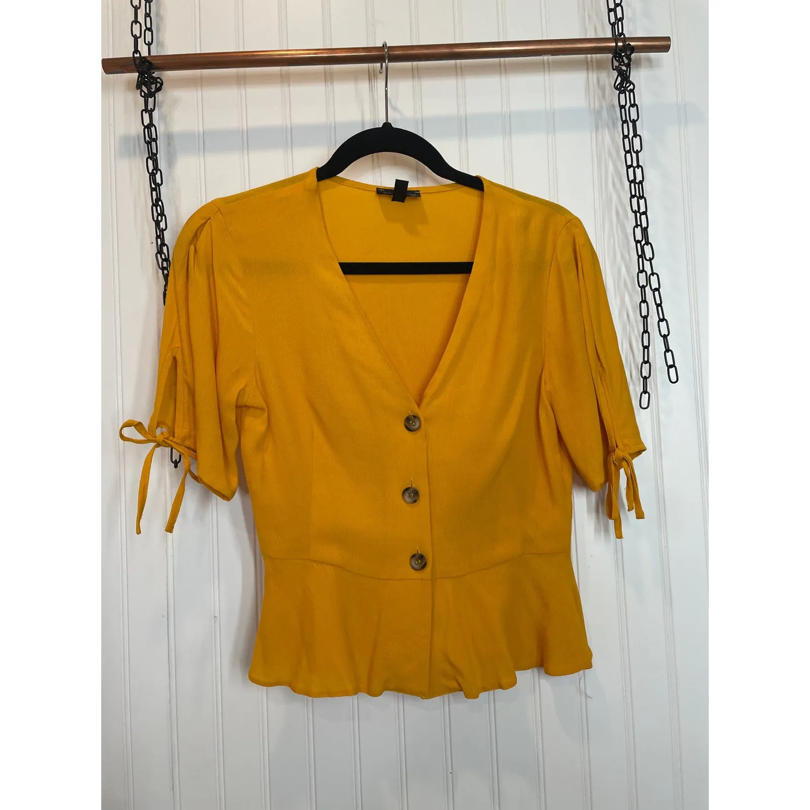 TOPSHOP New Look Yellow Ruffle Peplum Blouse & Leather Skirt Bundle of 2 Size 2 - Image 3