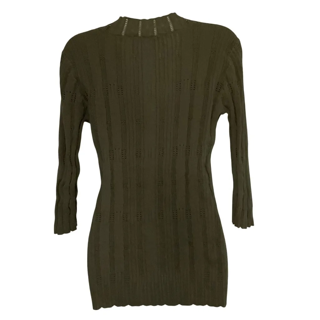 Guess Olive Green open Ribbed Knit V-Neck Sweater Womens Size XL Y2K  festival - Image 2