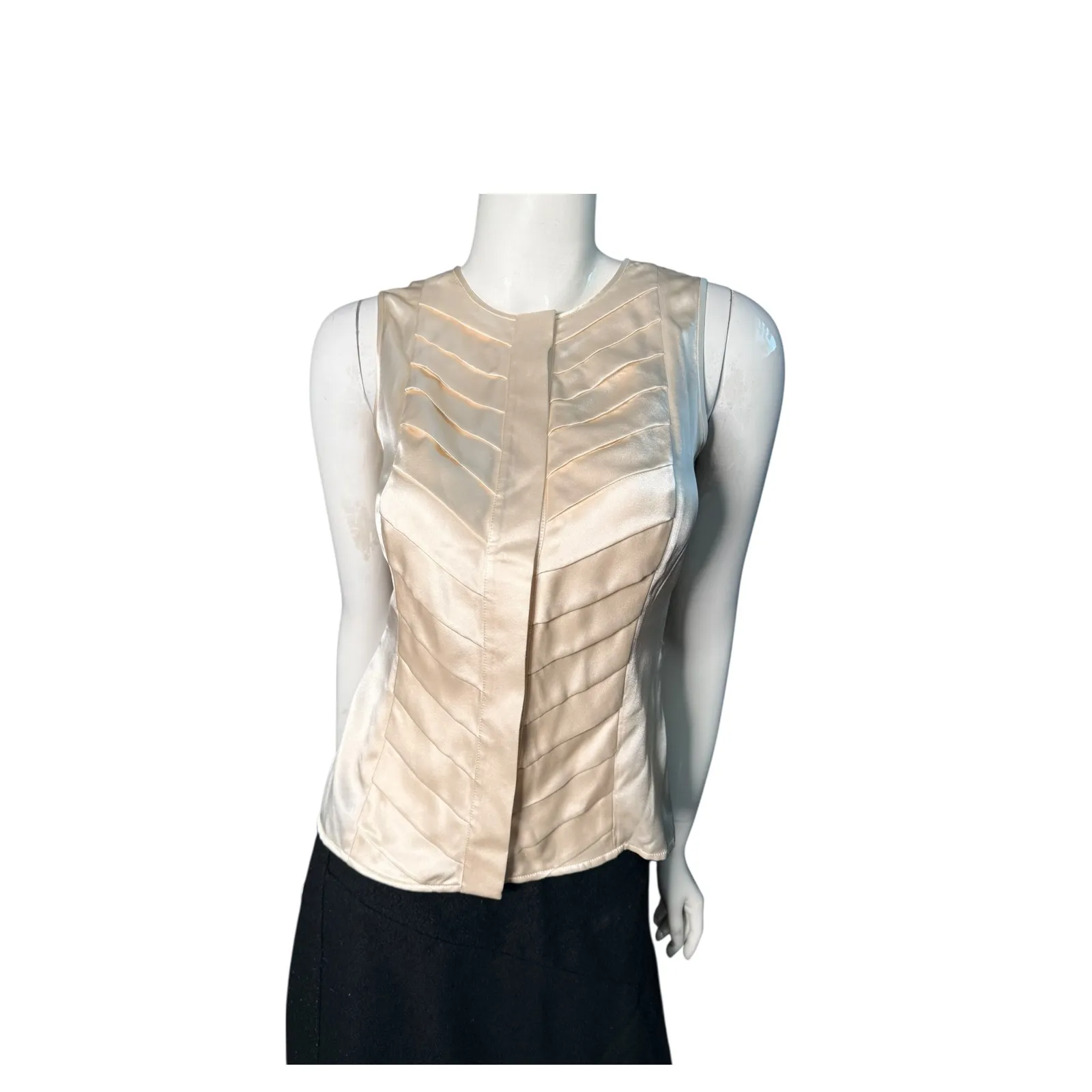 CARLISLE silk Sleeveless Sheath Top ivory hidden button Pleated Women US 4 - Image 4