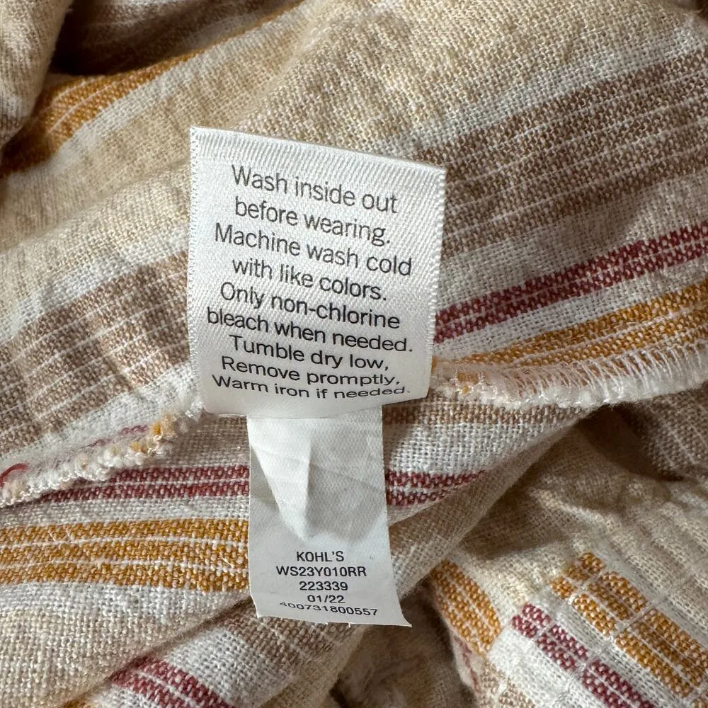 Sonoma Large Linen Blend Midi Skirt Striped Pull-On Pockets Front Slit Buttons - Image 6