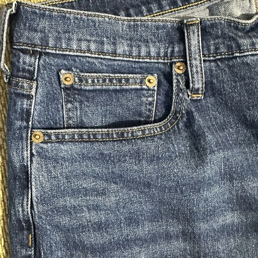 J Crew Mid Rise Flare Crop Jeans Button Fly Pockets Blue Denim Women’s Size 32T - Image 4