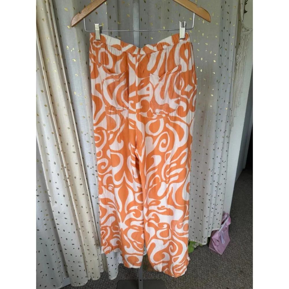 Find Me Now Hawaiian Batik Inspired Dream On Creamsicle Swirl Pockets Pants M Orange Size M - Image 4