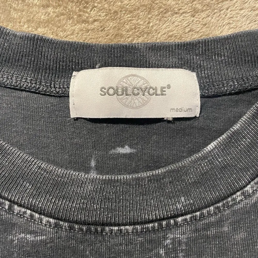 SoulCycle Shirt Womens Medium Acid Wash Black Gray Cropped Long Sleeve Tshirt - Image 2