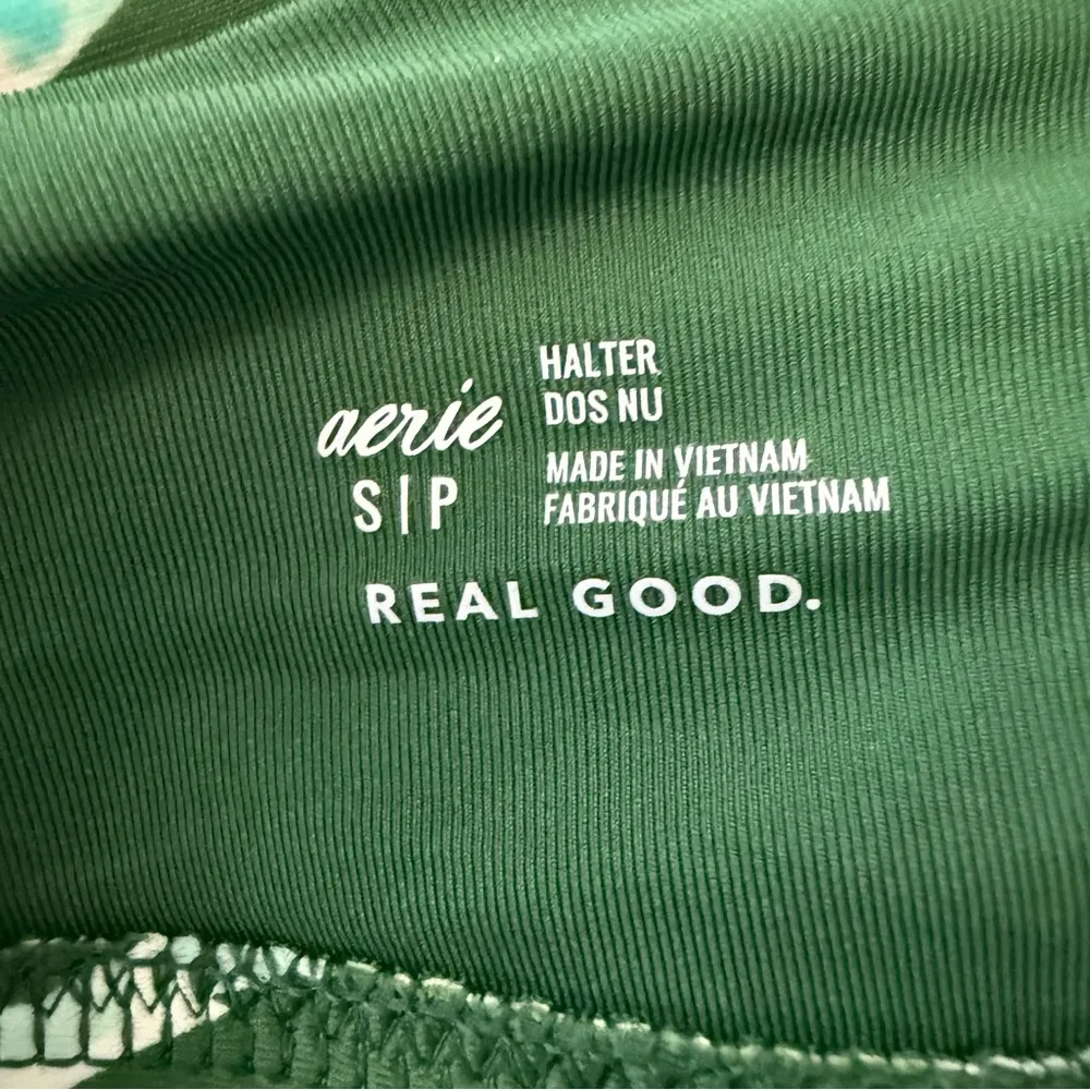 Aerie‎ Green and White Crossover Keyhole Halter Bikini Top Size Small EUC - Image 6