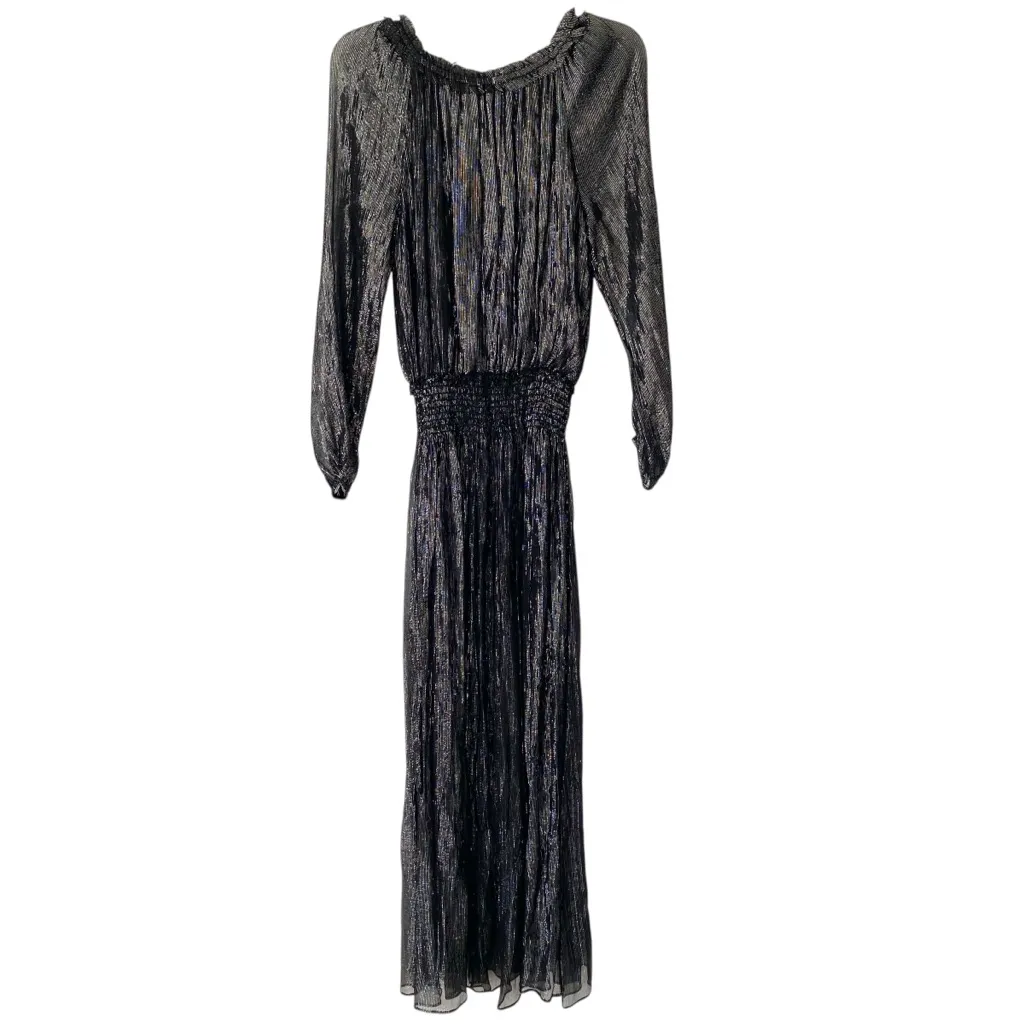 Loveshack Fancy Smocked Metallic Stripe Black Silver Dress size 2 - Image 7