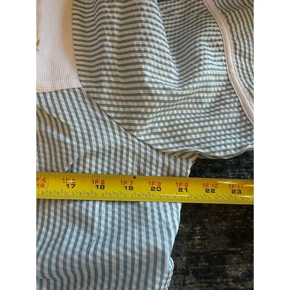 Anthony Richards House Coat Snap Button Seersucker Pockets Short Sleeve Medium Blue - Image 6