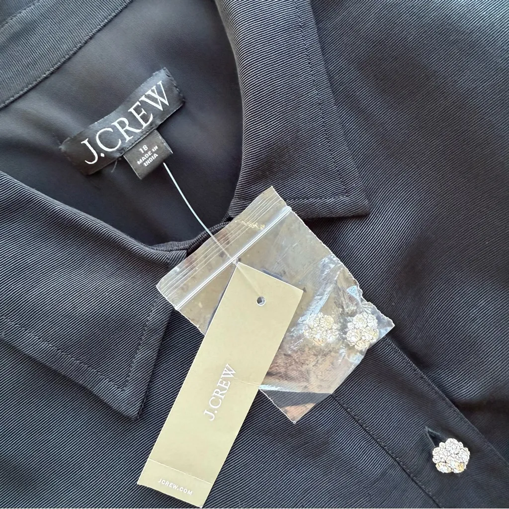 J. Crew Shirt Dress with Jewel Buttons Black Sz 18 NWT - Image 9