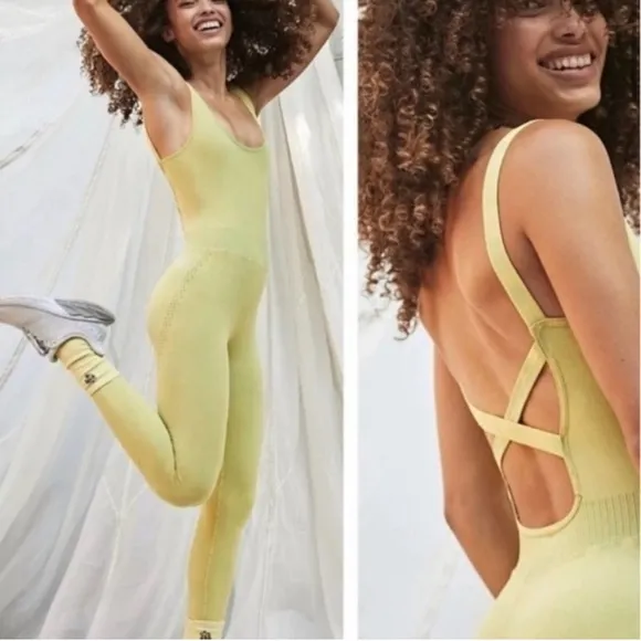 Free People Movement Good Karma Onesie Bodysuit Pineapple Punch Size XS/Small - Image 2