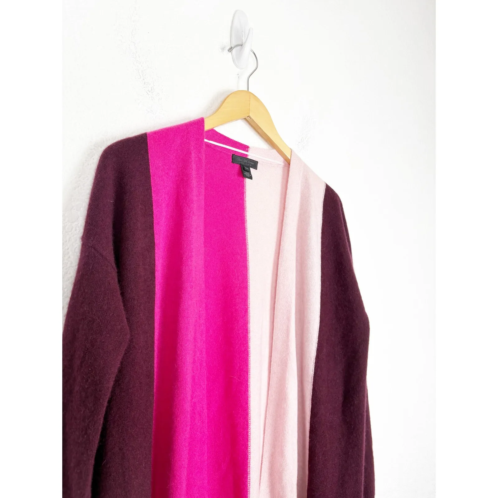 Saks Fifth Avenue 100% Cashmere Long Cardigan Sweater Medium Color Block Cozy - Image 7