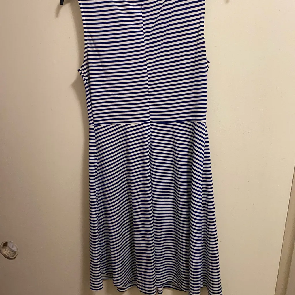Vintage Womens Mini Tank Dress S Small Navy White Stripes Lace Neck Bust 34” Blue - Image 6