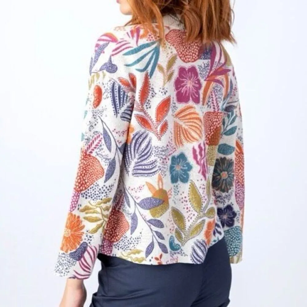 IVKO Cardigan Floral Sea Plants Motif Pink Blue Cream Pink Size XS - Image 7
