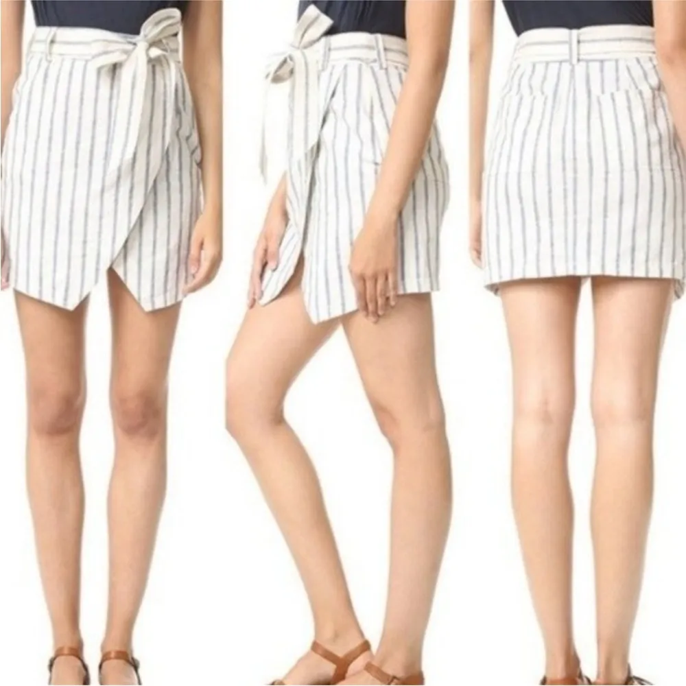 MADEWELL Striped Linen Cotton Wrap Mini Skirt with Belt – Size 8 - Image 2