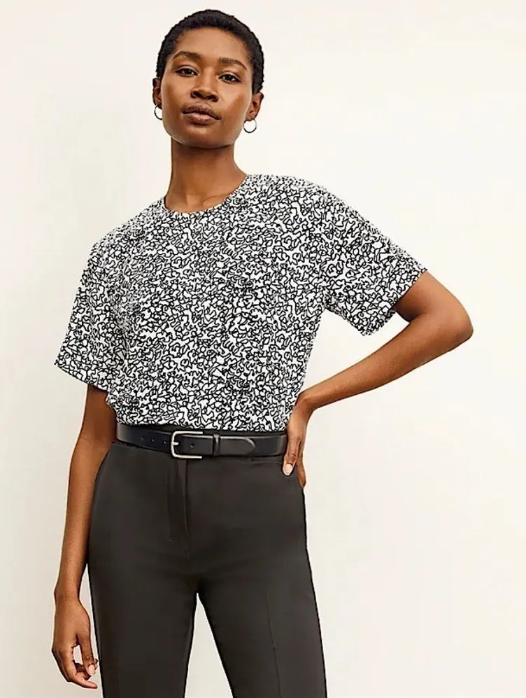 M.M. Lafleur The Annika 2.0 Top Tee Washable Silk Scribble Print Black White S - Image 1