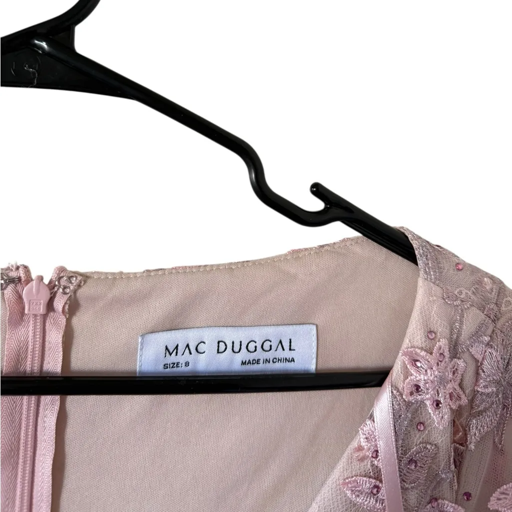 NEW Mac Duggal Pink Floral Applique Long Sleeve Illusion Gown - Image 2