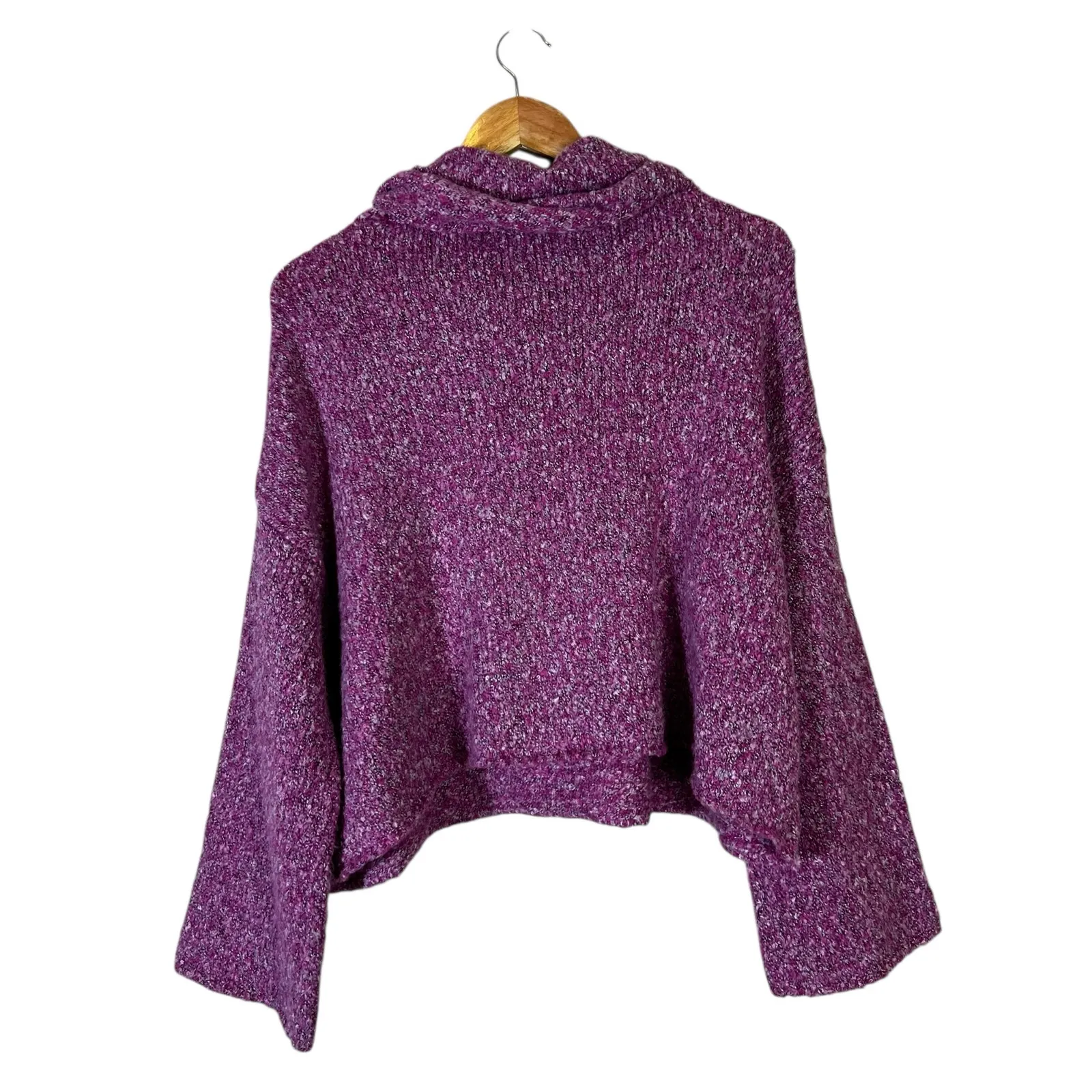 Sincerely Jules Boucle Knit Sweater Womens M Purple Cowl Neck Cropped Cozy - Image 5