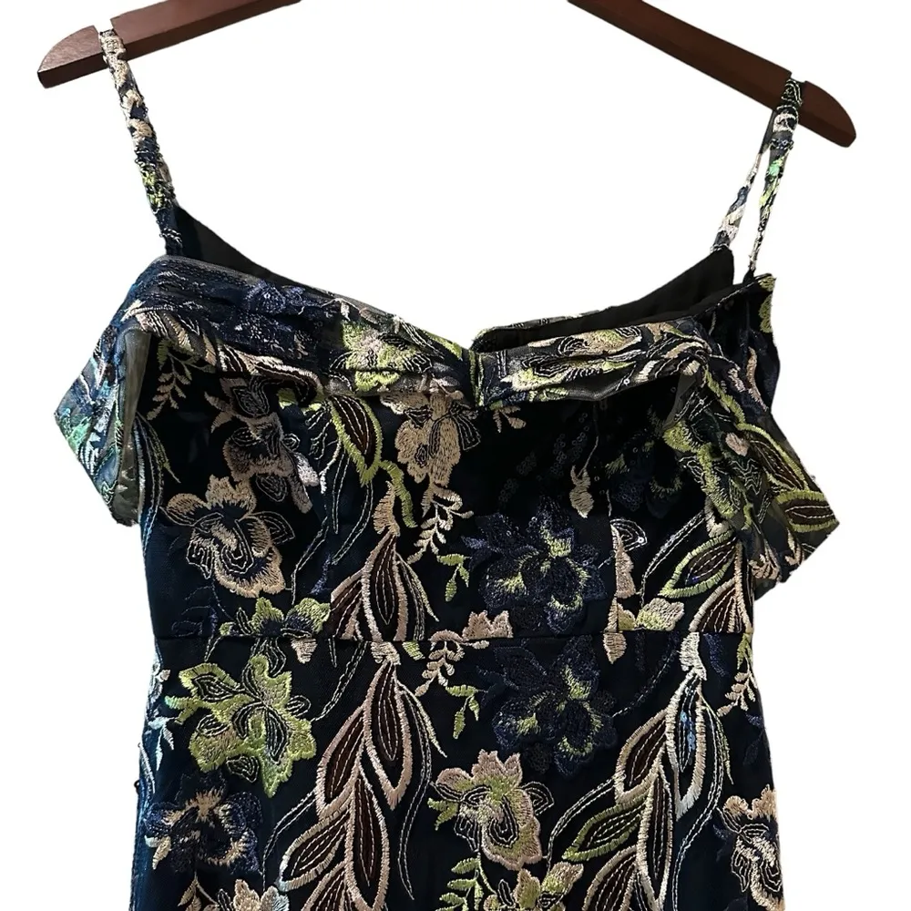 JS Collections Draped Sleeve Cold Shoulder Embroidered Semi Formal Midi Dress 2 - Image 9