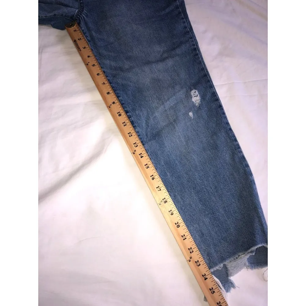 Size 11 Real Curve Mom Jeans Light Wash Elastic Waist Distressed Raw Hem - Image 6