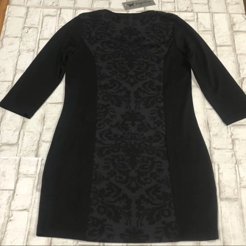 NWT! Papillon Damask Print 3/4 Sleeve Sweater Dress Black Size M - Image 9