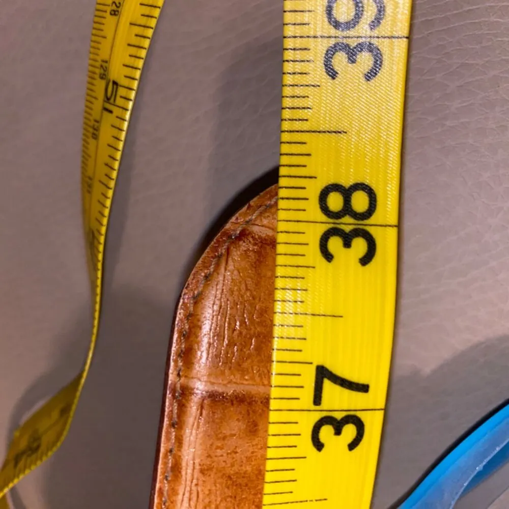 Leather Belt Tan Camel Brown 34 Small Vintage Animal Elephant Lion Metal Accent - Image 7